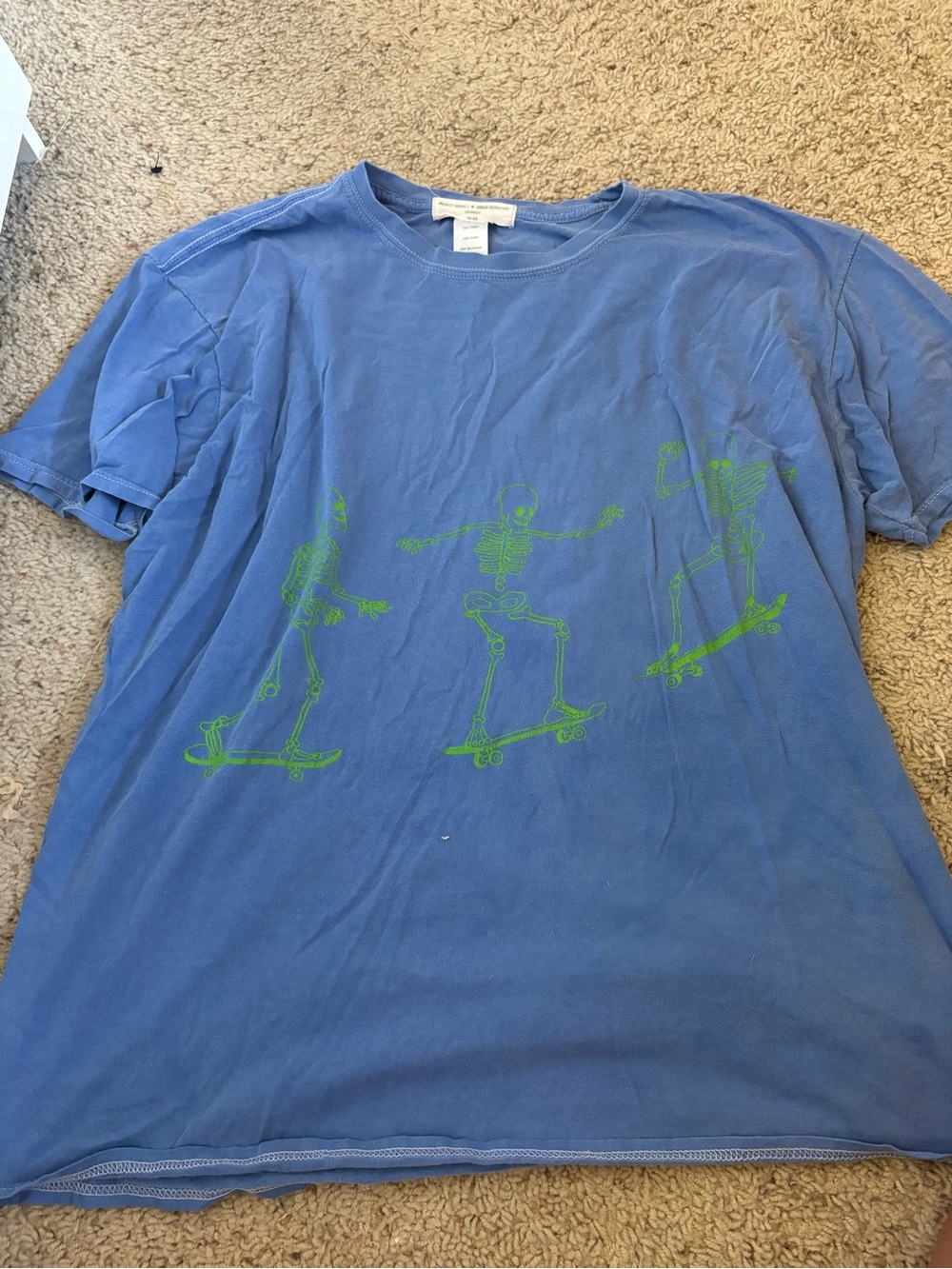 Project Social T Blue Tee with Neon Green Skate Skeletons